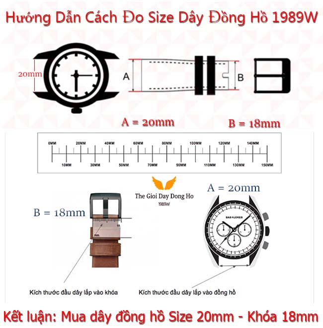 Cách đo size dây đồng hồ uy tíntại thế giới dây đồng hồ 1989W